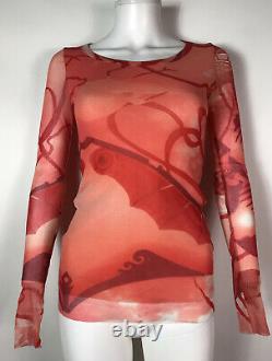 Rare Vtg Jean Paul Gaultier Red Printed Mesh Top S