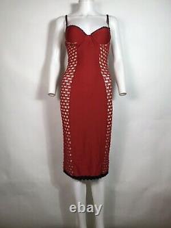 Rare Vtg Jean Paul Gaultier Soleil Red Striped Bodycon Corset Dress XS