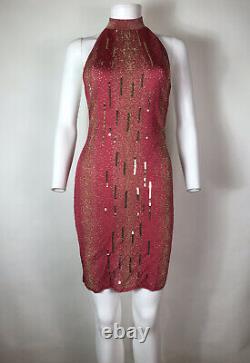 Rare Vtg John Galliano Red Knit Sequin Halter Dress M SS2001