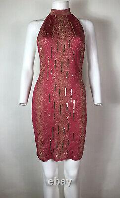 Rare Vtg John Galliano Red Knit Sequin Halter Dress M SS2001