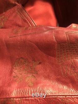 Rare Vtg John Galliano Red Logo Embossed Leather Jacket XS