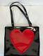 Rare Vtg Moschino 90s Black Red Heart Leather Tote Bag