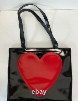 Rare Vtg Moschino 90s Black Red Heart Leather Tote Bag