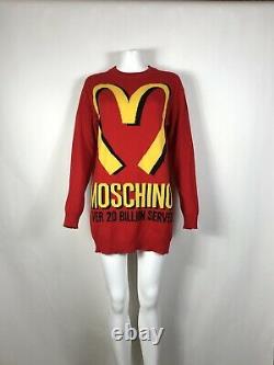 Rare Vtg Moschino Couture Red Restaurant Print Wool & Cashmere Dress XS