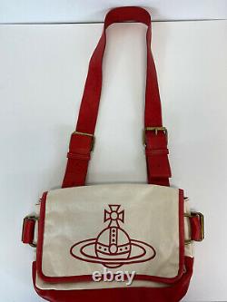 Rare Vtg Vivienne Westwood Ivory Red Orb Logo Shoulder Bag