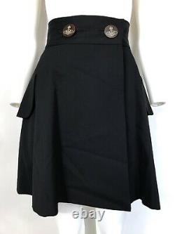 Rare Vtg Vivienne Westwood Red Label Black Jumbo Orb Logo Button Skirt S