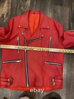 Real Leather Vintage Unisex Cherry Red Leather Motorcycle Biker Jacket Womens 46