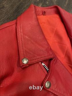 Real Leather Vintage Unisex Cherry Red Leather Motorcycle Biker Jacket Womens 46