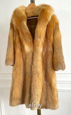 Real NATURAL RED FOX Fur Long Coat Vintage Original London 1970s Boho XS S 8