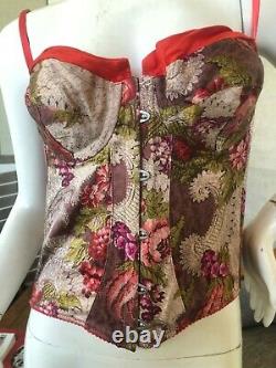 Roberto Cavalli Vintage Floral Pattern Corset with Lace Up Details