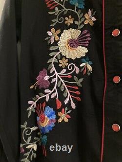 Rockmount Ranch Wear Vintage Red Pearl Snap Floral Women's Shirt Black Red Trim