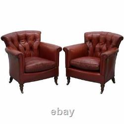 Rod Stewart Essex Home Howard & Son's Victorian Blood Red Leather Armchairs
