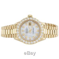 Rolex 18K Gold President 26mm DateJust 69178 VS Diamond White MOP Watch 2.08 CT