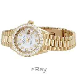 Rolex 18K Gold President 26mm DateJust 69178 VS Diamond White MOP Watch 2.08 CT
