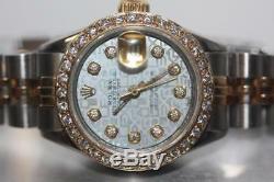 Rolex 6917 18K Gold Two-tone Women's Datejust Watch with Custom diamond dial Bezel