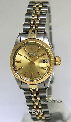 Rolex Date 14k Yellow Gold & Steel Champagne Dial Ladies 26mm Watch 6917