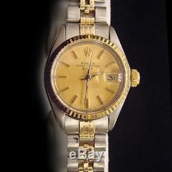 Rolex Date Ladies 2Tone 14K Yellow Gold Steel Watch Jubilee Band Champagne