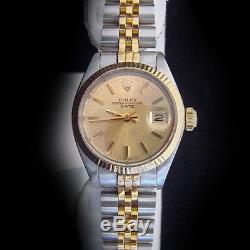 Rolex Date Lady 2Tone 14K Yellow Gold Stainless Steel Watch Champagne Dial 6917