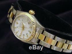 Rolex Date Lady 2Tone 18K Yellow Gold Steel Watch Oyster White Roman Dial 69173