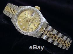 Rolex Datejust 14K Yellow Gold & Steel Watch Diamond Dial White Gold 1ct Bezel