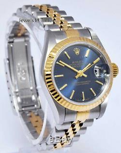 Rolex Datejust 18k Yellow Gold & Steel Blue Dial 26mm Watch Box/Papers T 69173