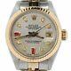 Rolex Datejust 6917 Ladies Yellow Gold & Steel Watch Silver Diamond Ruby Dial