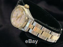 Rolex Datejust Ladies 14K Yellow Gold & Steel Watch Pink MOP Diamond Dial 6917