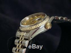 Rolex Datejust Ladies 2Tone 14K Gold & Steel Watch Champagne Diamond Dial 6917