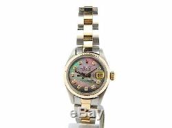 Rolex Datejust Ladies 2Tone 14K Gold Steel Watch Tahitian MOP Diamond Dial 6917