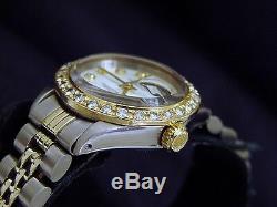 Rolex Datejust Ladies 2Tone 14K Gold Steel Watch White MOP Diamond Dial & Bezel