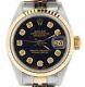 Rolex Datejust Ladies 2tone 14k Yellow Gold Steel Watch Black Diamond Dial 6917