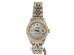 Rolex Datejust Ladies 2Tone 18K Gold & Steel Watch Diamond Bezel White MOP 69173