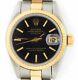 Rolex Datejust Ladies 2tone 18k Yellow Gold Steel Watch Oyster Black Dial 69173