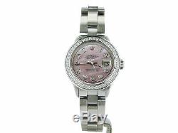 Rolex Datejust Ladies Stainless Steel Watch with Pink MOP Diamond Dial & Bezel