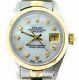 Rolex Datejust Ladies Yellow Gold & Steel Watch White Mop Diamond Dial 6917