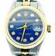 Rolex Datejust Lady 2tone 14k Gold Stainless Steel Watch Blue Diamond Dial 6917