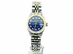 Rolex Datejust Lady 2Tone 14K Gold Stainless Steel Watch Blue Diamond Dial 6917