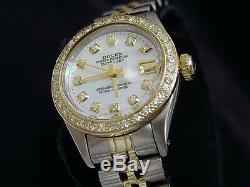 Rolex Datejust Lady 2Tone 14K Gold Steel Watch with White MOP Diamond Dial & Bezel