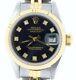 Rolex Datejust Lady 2tone 18k Yellow Gold & Steel Watch Black Diamond Dial 69173
