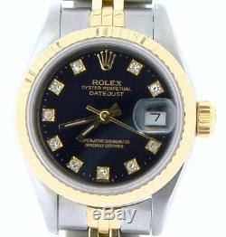 Rolex Datejust Lady 2Tone 18K Yellow Gold & Steel Watch Black Diamond Dial 69173