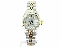 Rolex Datejust Lady Two-Tone 14K Gold Stainless Steel Watch Silver Diamond 6917