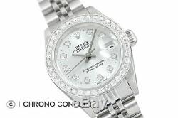 Rolex Ladies Datejust 18K White Gold & Stainless Steel Silver Diamond Dial Watch