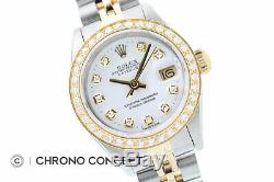 Rolex Ladies Datejust 18K Yellow Gold & Stainless Steel White Diamond Dial Watch