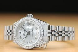Rolex Ladies Datejust 18k White Gold Diamond Stainless Steel Silver Dial Watch
