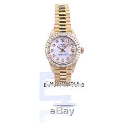 Rolex Ladies Datejust 18k Yellow Gold 69178 Diamond Mother of Pearl Dial Bezel