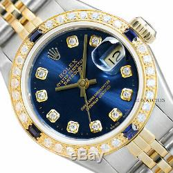Rolex Ladies Datejust 18k Yellow Gold Diamond Sapphire & Steel Blue Dial Watch