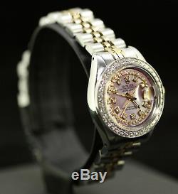 Rolex Ladies Datejust Oyster 18K Gold Stainless Diamond Dial Bezel 69173