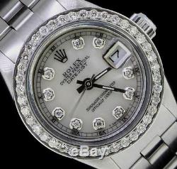 Rolex Ladies Datejust Oyster Stainless Diamond Dial Bezel Watch Pearl Authentic