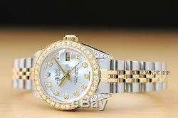 Rolex Ladies Datejust Silver Diamond, Bezel & Lugs 18k Yellow Gold/ Steel Watch