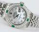 Rolex Watch Steel Lady Datejust 6917 White Mop Diamond Dial & Bezel W Emeralds